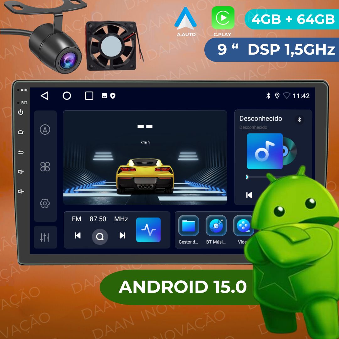 (Envio de SP) Multimídia DAAN Android 15 9" 4+64GB 2 Din 1,5GHz