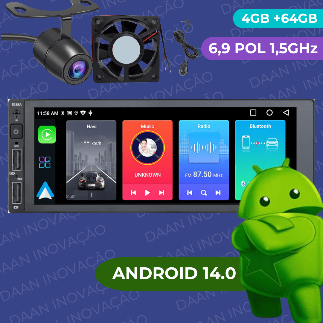 (Envio de SP) DAAN Central android 14 4+64GB 6,9" 1 Din 1,5GHz