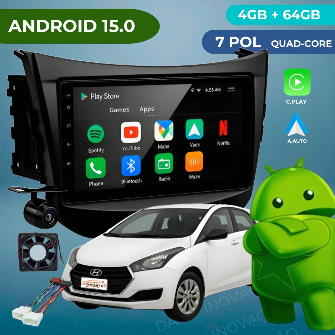 (Envio de SP) DAAN Multimídia Hb20s Hb20 Hb20x 2012 2013 2014 2015 2016 2017 2018 2019 Android 15 4+64GB 7" 1,5GHz