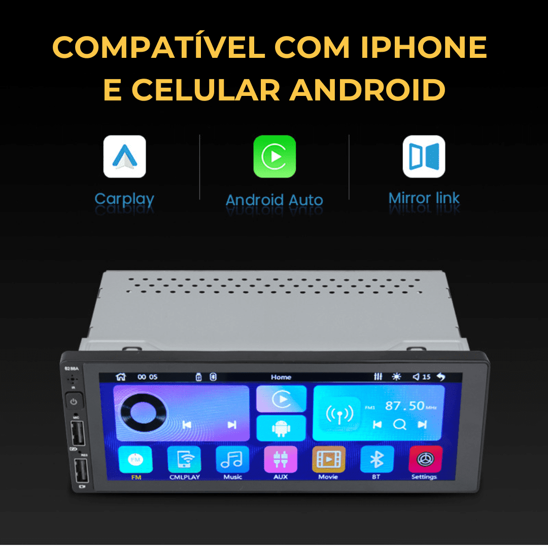 Central Multimidia MP5 6,9Pol 1 Din Espelhamento Bluetooth - Imagem 5