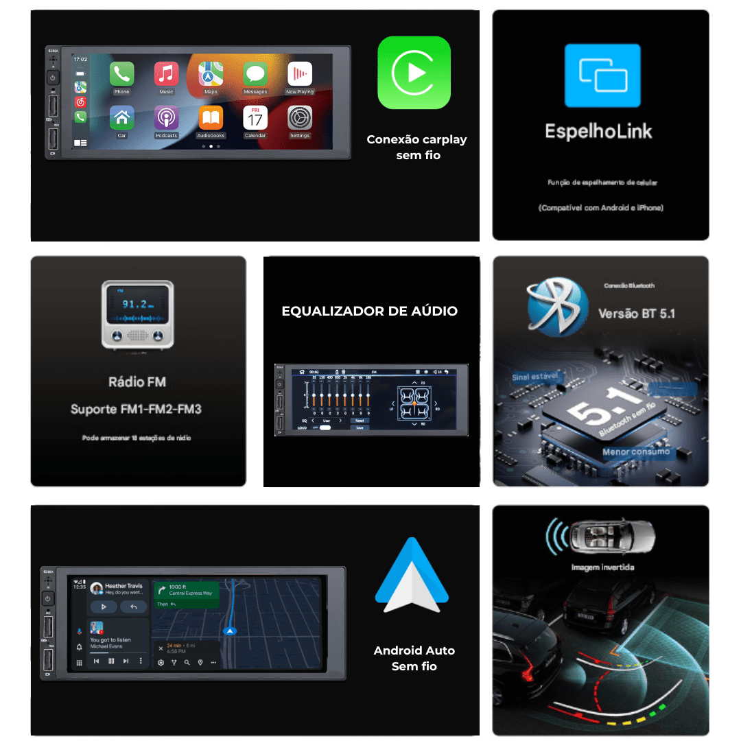 Central Multimidia MP5 6,9Pol 1 Din Espelhamento Bluetooth - Imagem 4